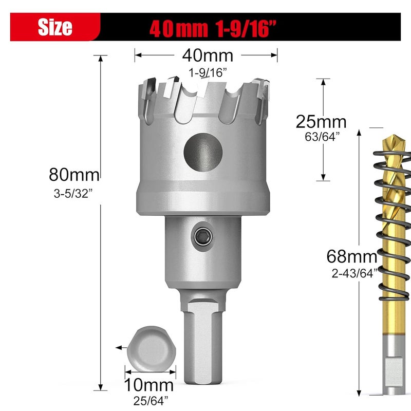 GSTK Upgrade Heavy Duty Carbide Hole Saw,Metal Steel Hole Saw Drill Bit,TCT Hole Cutter-Alloy Hardness Upgrade, Life Upgrade,Use for Stainless Steel, mild Steel, Iron, Copper,etc (40mm|1-9/16") - Image 2